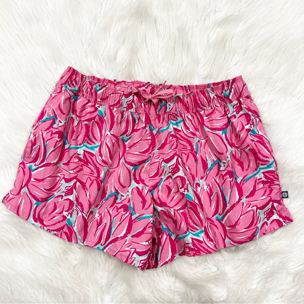 Lauren James Livingston Pink Floral‎ Tulip Athletic Shorts  Small Drawstring